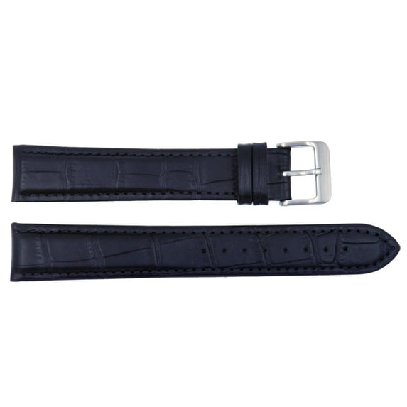 Euro Collection Black Alligator Grain 18mm Extra Long Leather Watch Band