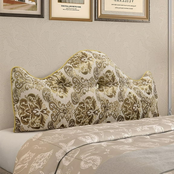 Euro Headboard Pillow Queen Size, Floral Embroidered, Filled PP Cotton for Bedroom Decor, Aesthetic (Gold)