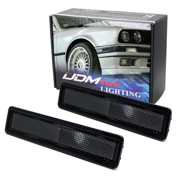 Euro M-Tech Style Smoked Lens Bumper Side Marker Lamp Housings For BMW E30 3 E34 5 Series, etc, Replace OEM Amber/Red Sidemarker Lamps