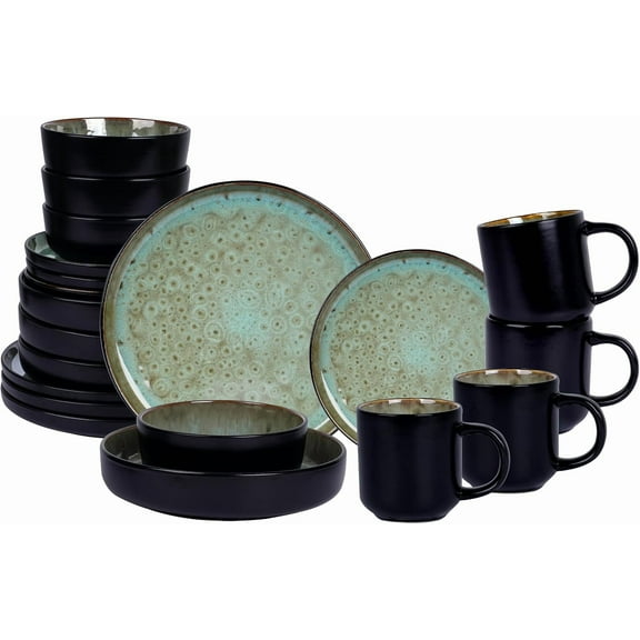 Euro-Nordic Stoneware 20pc Dinnerware Set, Reactive Glaze (Bubble Green, 20pc Set)