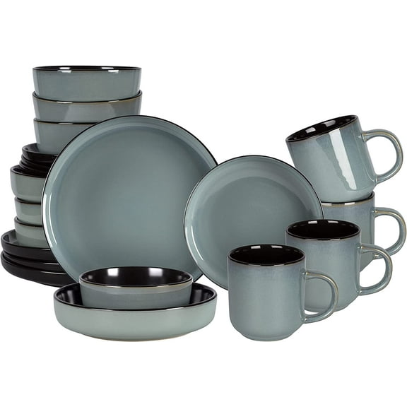 Euro-Nordic Stoneware 20pc Dinnerware Set, Reactive Glaze (Green, 20pc Set)
