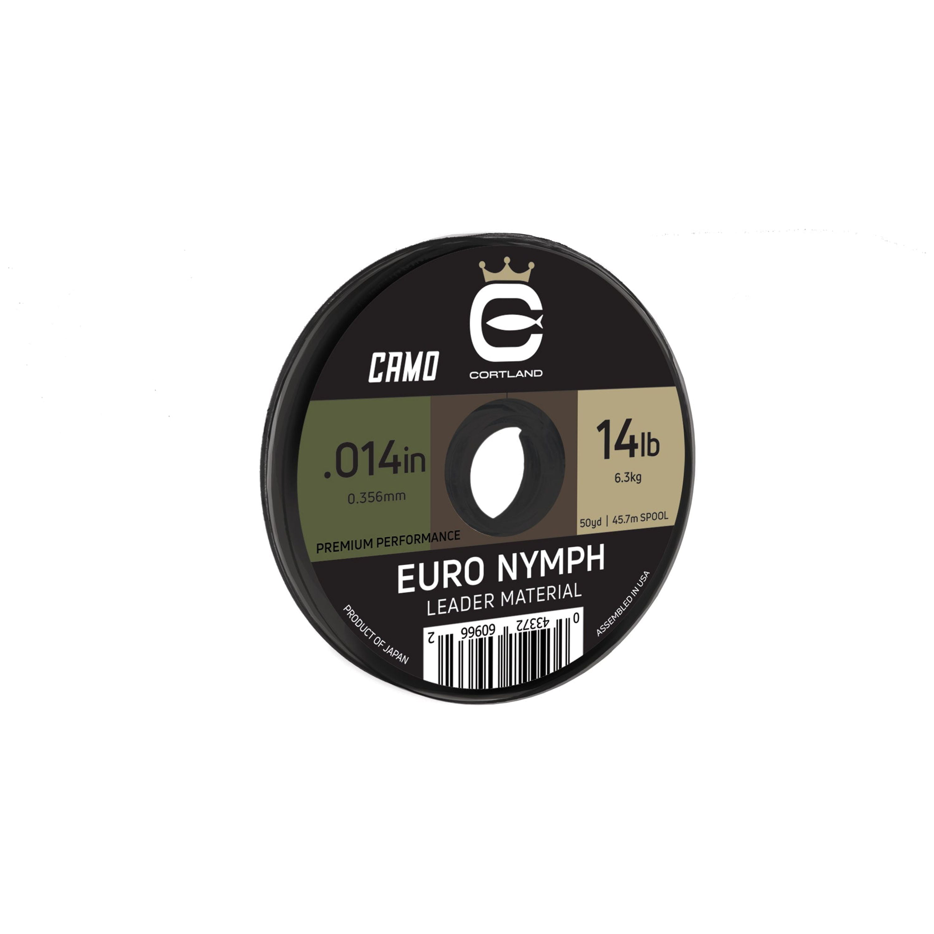 Cortland Euro Nymph Nylon Leader Material - Camo Color, Super Slick, For Fly Fishing Rigs