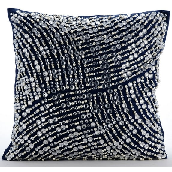 Euro Pillow Cases, Navy Blue Euro Pillowcases 26x26 inch (65x65 cm), Taffeta Euro Shams, Abstract, Modern Euro Pillow Shams - Crystals N Pearls Jam