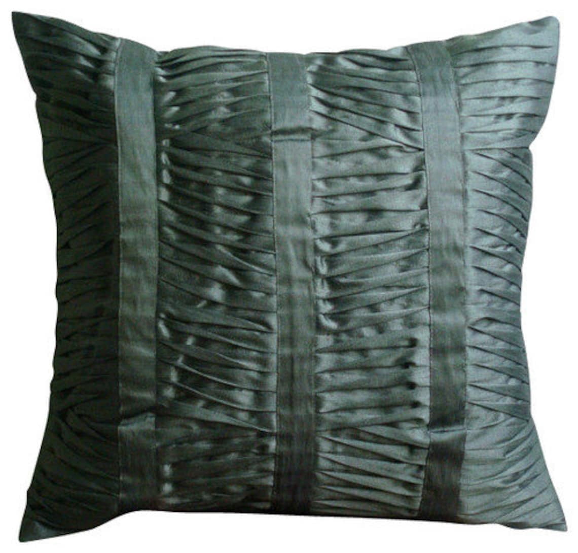 Euro Pillow Covers, Decorative Dark Gray Euro Shams 26x26 inch (65x65 cm), Silk Euro Sham Covers, Solid Color, Pintucks, Striped, Textured, Modern Euro Pillow Covers - Sonic Waves