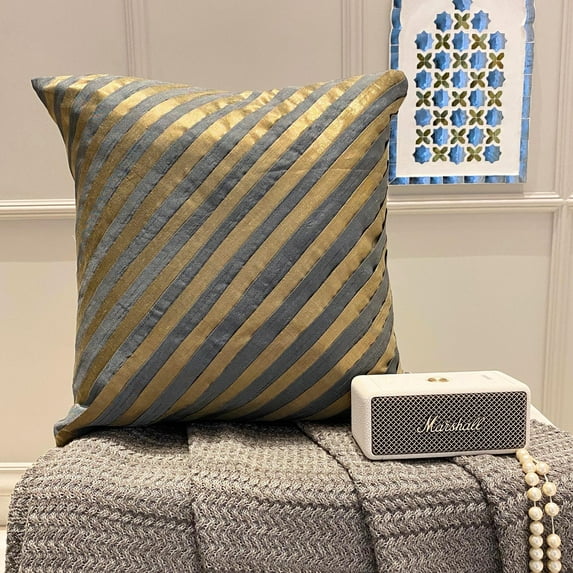 Euro Pillow Decorative, Decorative Gray Euro Size Pillow Covers 26x26 inch (65x65 cm), Silk European Pillow Covers, Striped, Pintucks, Textured, Striped - Unfolding Grey Copper