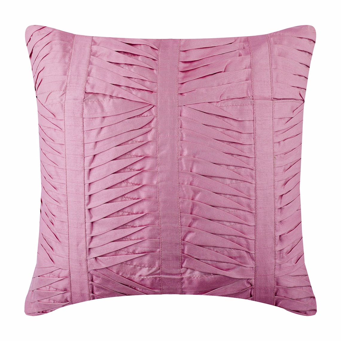 Euro Pillow Decorative, Pink Euro Size Pillow Shams 26x26 inch (65x65 cm), Silk Euro Pillow Covers, Solid Color, Pintucks, Textured, Striped, Modern European Pillow - Pink Illusion