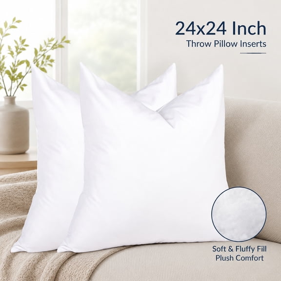 Euro Pillow Inserts 24 x 24 Pack of 2 White Feather Down Pillow Fillers for Throw Pillows Couch Bed Cushions