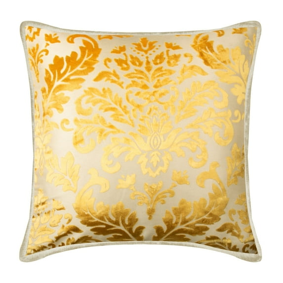 Euro Pillow, Mimosa Yellow Euro Pillow Covers 26x26 inch (65x65 cm), Burnout Velvet Euro Shams, Damask, Contemporary Euro Size Pillow Shams - Mimosa Yellow Damask