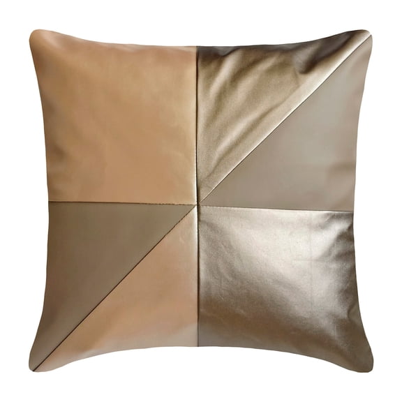 Euro Pillow Sham, Beige 26"x26" (65x65 cm) Euro Sham Pillows, Faux Leather Metallic Leather Patchwork Euro Size Shams For Bed, Geometric Pattern Modern Style - Leather Flush