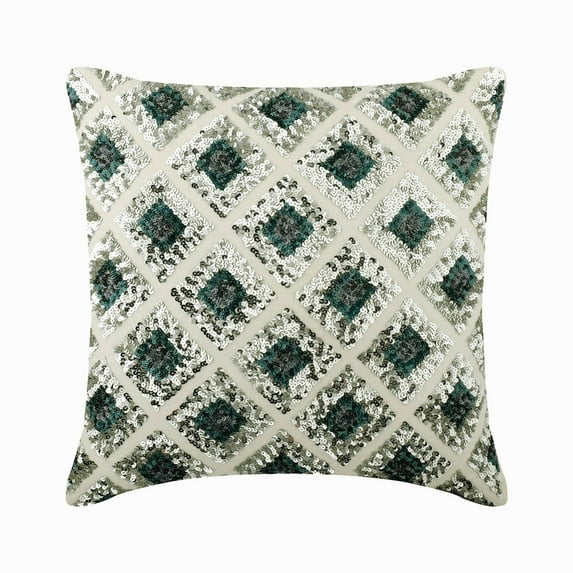 Euro Pillow Sham, Decorative Blue 26"x26" (65x65 cm) Throw Pillows For Couch, Linen Embroidery Cushion Cover, Geometric Pattern Modern Style - Wishful Bling
