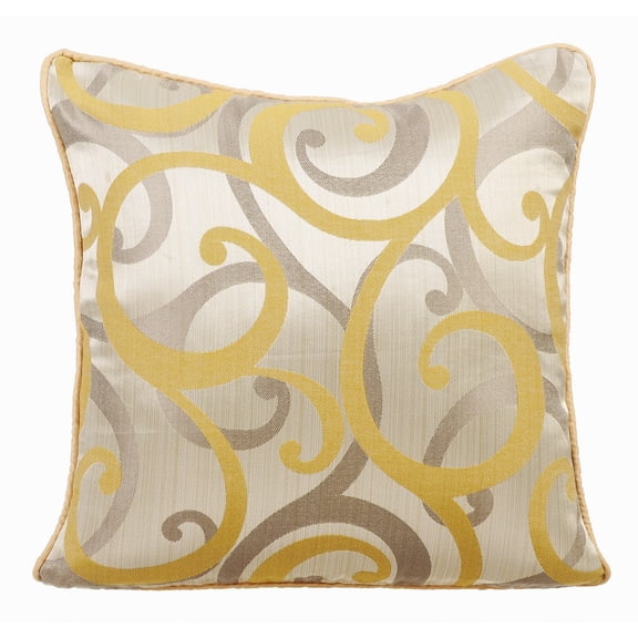 Euro Pillow Sham, Mustard Yellow Euro Shams 26x26 inch (65x65 cm), Jacquard Euro Size Pillow Shams, Abstract, Scrolls, Pattern, Contemporary Euro Size Pillow - Scrolling All The Way