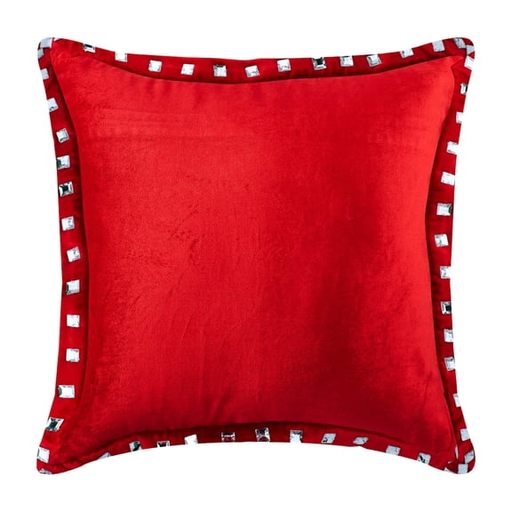 Euro Pillow Sham, Red European Pillow Shams 26x26 inch (65x65 cm), Velvet Euro Pillow Shams, Solid Color, Crystals, Border, Modern Euro Shams - Red Crystal Palace