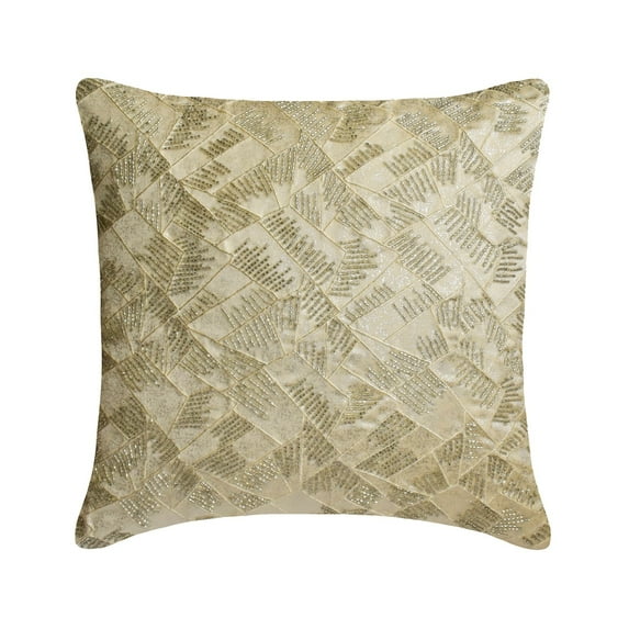 Euro Pillow Shams, Decorative Ivory & Silver 26"x26" (65x65 cm) Euro Pillow Covers, Silk Beaded & Mosaic Euro Pillows For Sofa, Abstract Pattern Modern Style - Intarsia