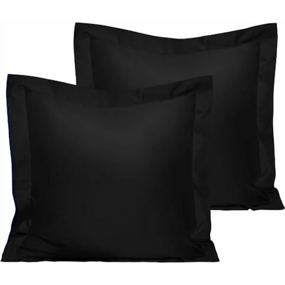 Euro Pillow Shams Pack of 2, 600 Thread Count 100% Egyptian Cotton Euro Pillow Shams, Super Soft and Breathable, Square Pillow Cases, 24x24 Inches, Black