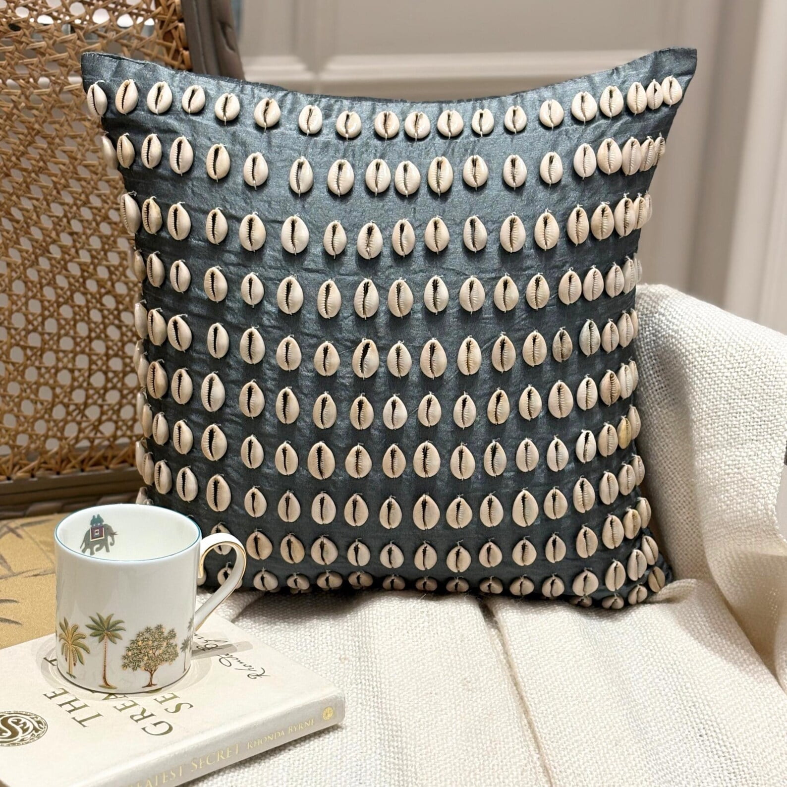 Euro Pillows, Blue Euro Size Pillow Shams 26x26 inch (65x65 cm), Silk European Pillow Shams, Sea Creatures, Shell, Beach Style European Pillow Covers - Bohemian Shells