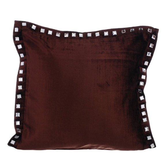Euro Pillows, Chocolate Brown Euro Pillowcases 26x26 inch (65x65 cm), Velvet Euro Pillow Covers, Solid Color, Modern European Shams - Choco Crystal Palace