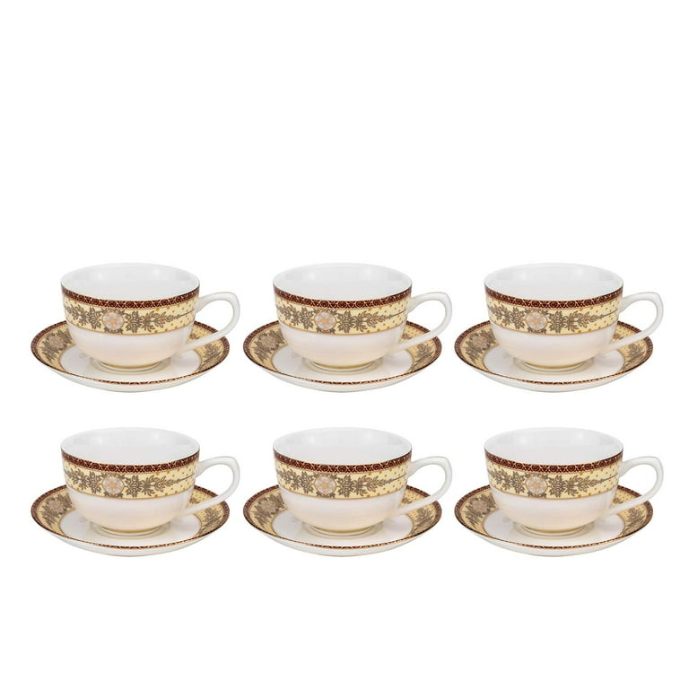 Euro Porcelain 12 Pc. Golden Leaves Tea Cup Coffee Set Premium