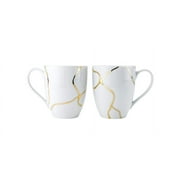 Euro Porcelain 2-pc Tea Cup Coffee Mug Drinking Set w/ 24K Gold Plated Accent - Old Fashioned Design
