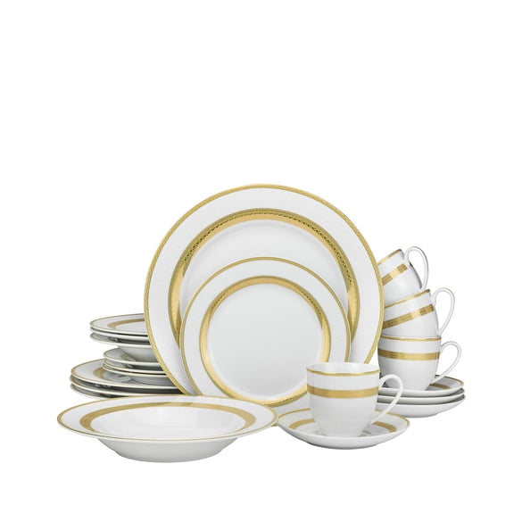 Euro Porcelain 20-pc Luxury Dinnerware Set w/ 24K Gold Ornament, HQ Dining Tableware Service for 4 (093)
