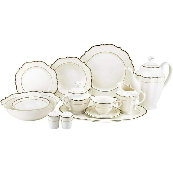 Euro Porcelain 57-pc Banquet Dinnerware Set, Luxury Bone China Tableware, Service for 8 (6664-3) 6664-20
