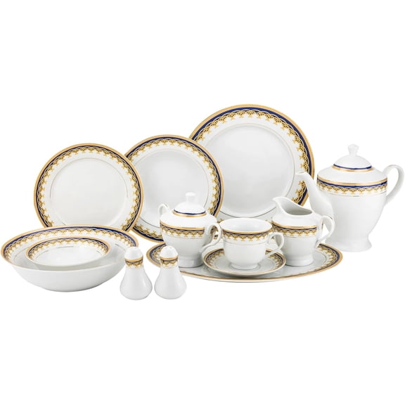 Euro Porcelain 57-pc Banquet Dinnerware Set, Luxury Bone China Tableware, Service for 8