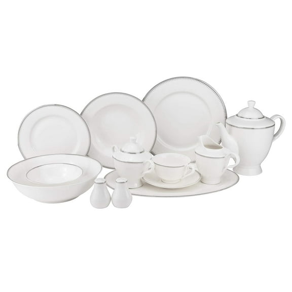Euro Porcelain 57-pc Banquet Dinnerware Set, Luxury Bone China Tableware, Service for 8