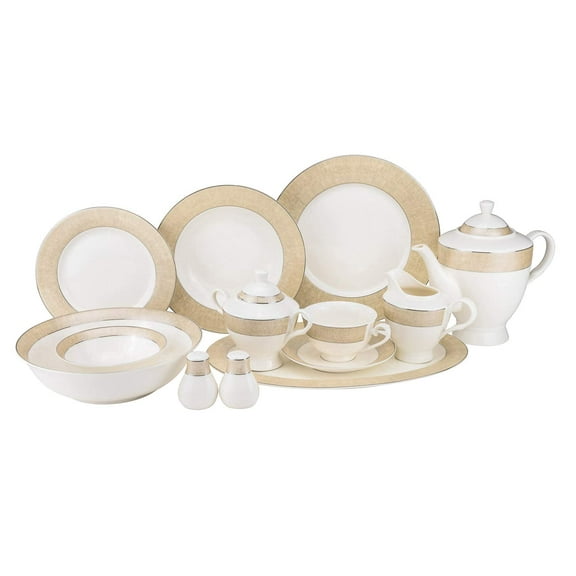Euro Porcelain 57-pc Banquet Dinnerware Set, Luxury Tableware Dining Service for 8