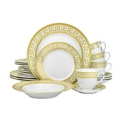 Euro Porcelain Vintage Gold 20 piece Dinnerware Dish Serving Set Greek Key Gold - HQ Fine China Tableware Service for 4