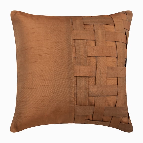 Euro Sham Cover, Decorative Gold Brown Euro Shams 26x26 inch (65x65 cm), Silk Euro Pillow Cases, Striped, Pintucks, Textured, Contemporary Euro Pillowcases - Gold Brown Bricks