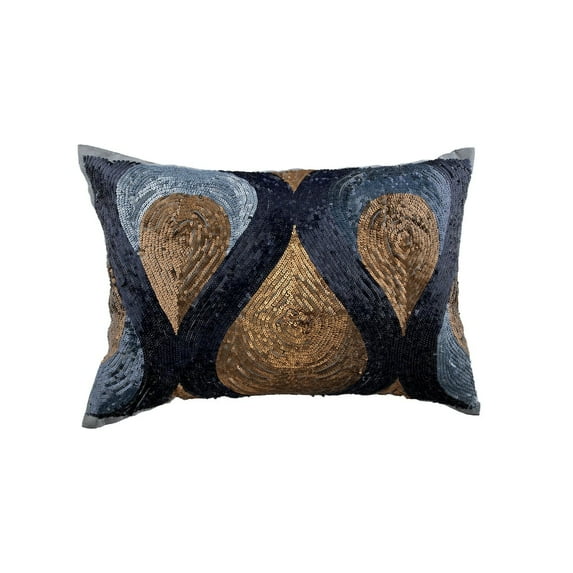 Euro Sham Cover, Decorative Pillow Covers 12x24 inch (30x60 cm) Blue, Silk Rectangular Pillow Covers, Handmade Pillow Covers - Turn Blue to Gold