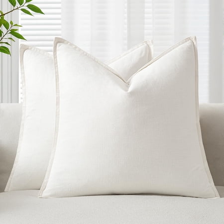 Euro Sham Decorative Linen Throw Pillow Covers 24x24 Inch Cream