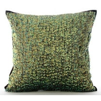Euro Sham, Peacock Green Euro Shams 26x26 inch (65x65 cm), Silk European Pillow Shams, Abstract, Bling, Textured Sequins Embellished, Modern European Sham Pillow Covers - Supernova