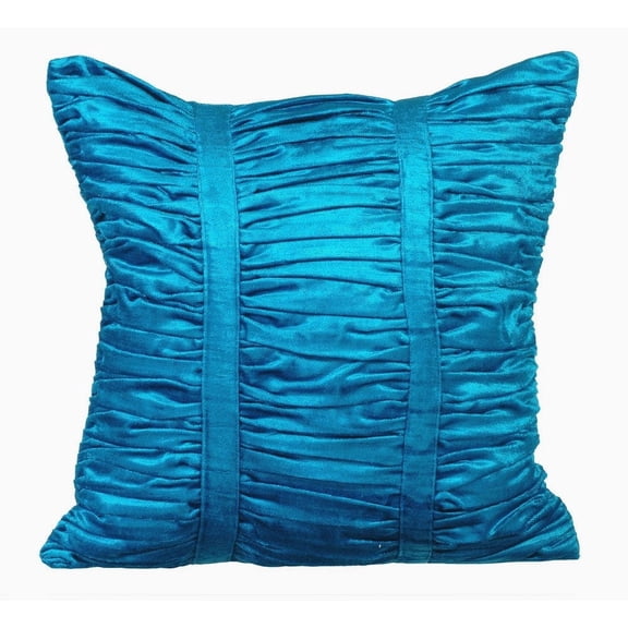 Euro Sham Pillow Covers, Decorative Blue European Sham&nbsp;Covers 26x26 inch (65x65 cm), Velvet Euro Size Pillow Shams, Solid Color, Ruched, Modern Euro Size Pillowcases - Blue Beauty