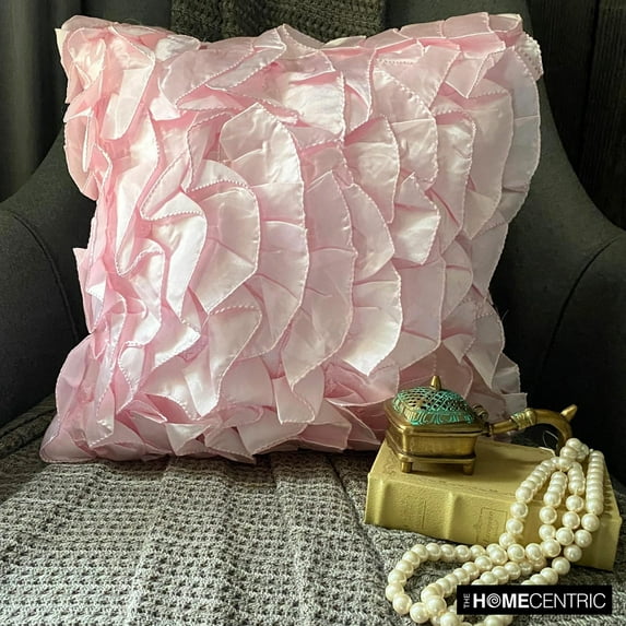 Euro Sham Pillow Covers, Decorative Soft Pink Euro Shams 26x26 inch (65x65 cm), Satin Euro Pillow Cases, Solid Color, Ruffles, Modern Euro Pillowcases - Vintage Soft Pink