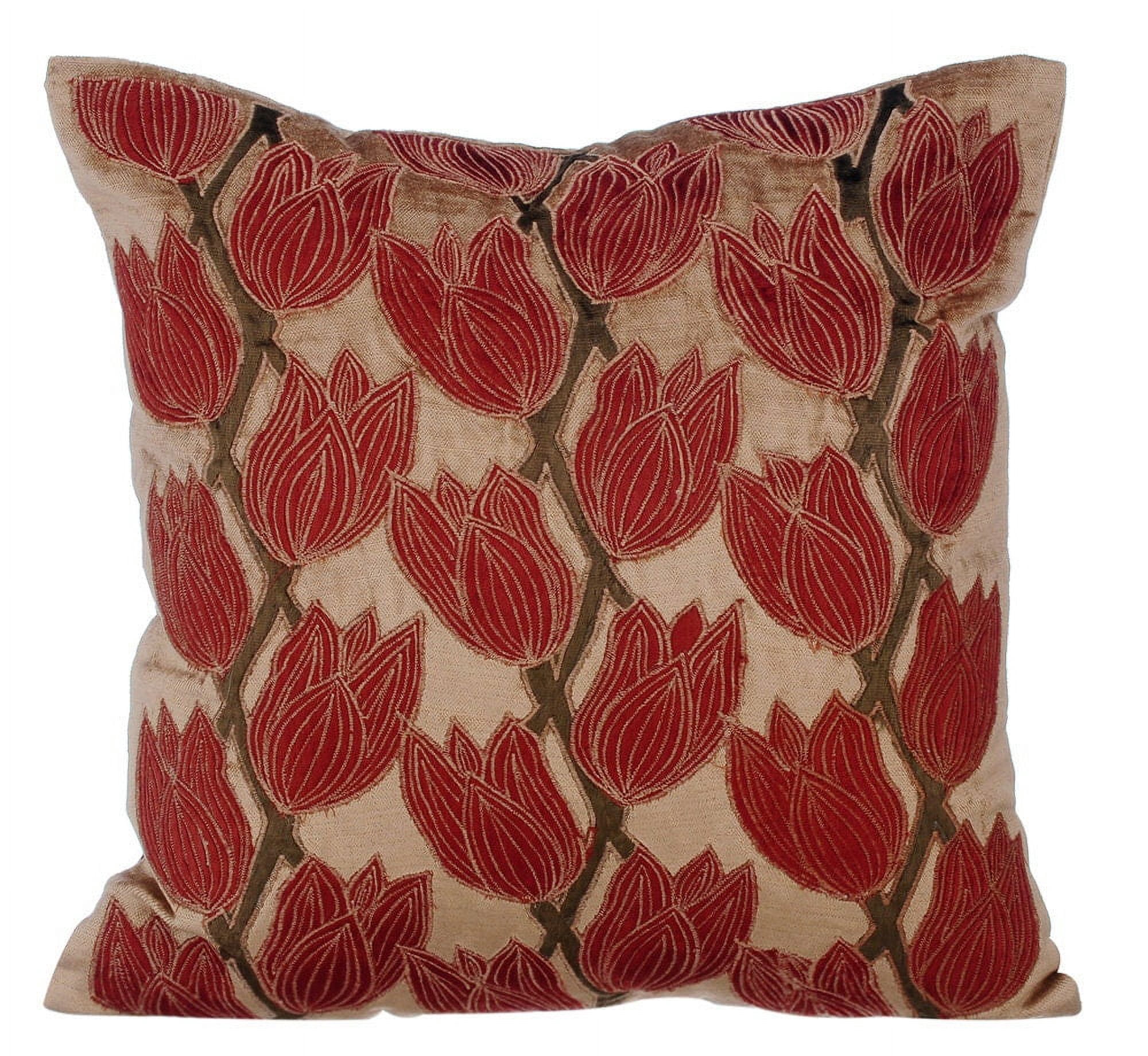 Euro Sham Pillow Covers, Pearl Beige Euro Pillow Shams 26x26 inch (65x65 cm), Velvet Euro Sham Covers, Nature & Floral, Tulip, Applique, Modern European Pillow Shams - Blooming Tulips