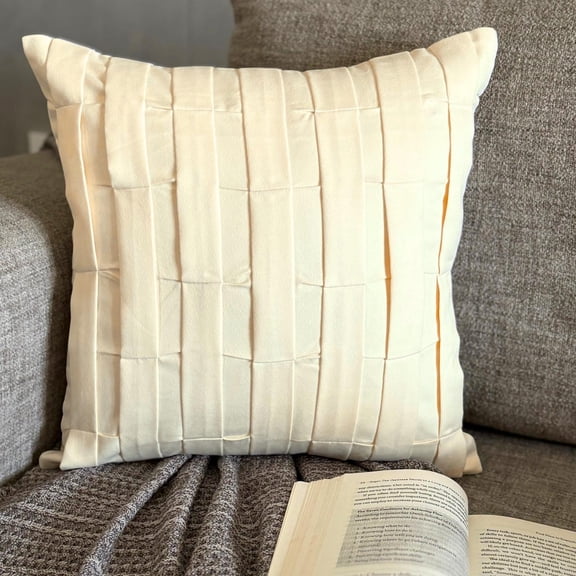 Euro Sham Pillow, Cream European Sham Covers 26x26 inch (65x65 cm), Suede Euro Size Pillow Shams, Solid Color, Pintucks, Textured, Striped, Modern European - Cream Love Tune