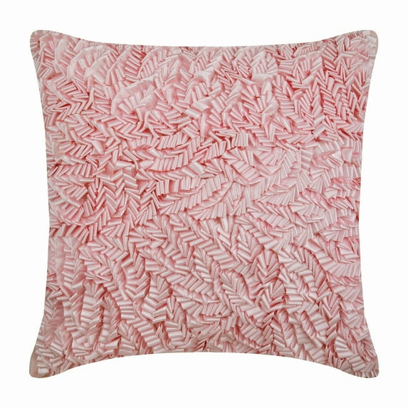 Euro Sham Pillow, Decorative Pink Euro Size Pillow Covers 26x26 inch (65x65 cm), Silk Euro Sham Covers, Solid Color, Ribbon Embroidery, Modern Euro Pillowcases - Pink Paradise