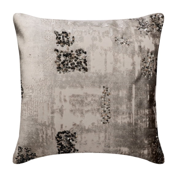 Euro Sham Pillow, Decorative Silver 26"x26" (65x65 cm) Euro Pillow Sham, Velvet Grudge & Sequins Euro Sham Covers, Abstract Pattern, Modern Style - Grudgingly Silver