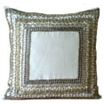 thumbnail image 1 of Euro Sham Pillow, Ivory European Shams 26x26 inch (65x65 cm), Silk Euro Size Pillow Shams, Bordered, Metal Sequins, Tribal, Traditional European Pillow Covers - Ivory Treasure, 1 of 4