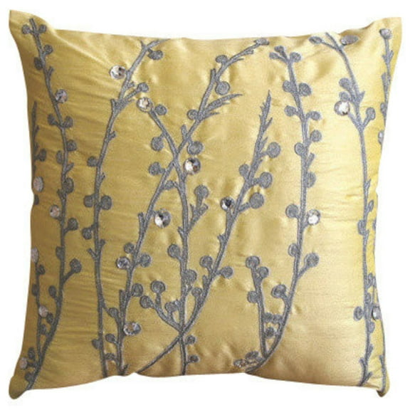 Euro Sham, Yellow Euro Sham Covers 26x26 inch (65x65 cm), Silk Euro Size Pillow Shams, Nature & Floral, Ivy, Crystals, Contemporary European Pillow Shams - Yellow Crystal Willow
