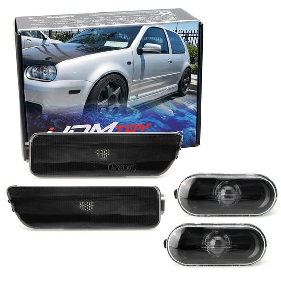 Euro Smoked Lens Bumper & Fender Side Marker, Repeater Light Housing Combo For Volkswagen: 1999-2005 MK4 Golf GTI R32 Rabbit Jetta, Replace OEM Sidemarker Lamps