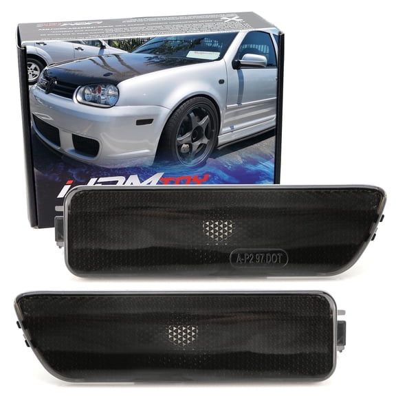 Euro Smoked Lens Front Bumper Side Marker Lamps Housings For Volkswagen: 1999-2005 MK4 Golf GTI R32 Rabbit Jetta, Replace OEM Amber Sidemarker Lamps