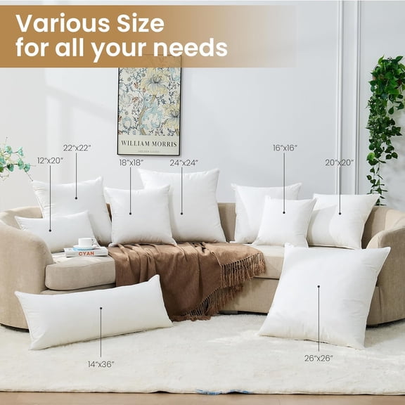 Euro Throw Pillow Inserts Set of 2, 24x24 Down Feather Alternative Soft Square White Decorative Pillows for Couch Bed Sofa Dorm with Breathable Cover