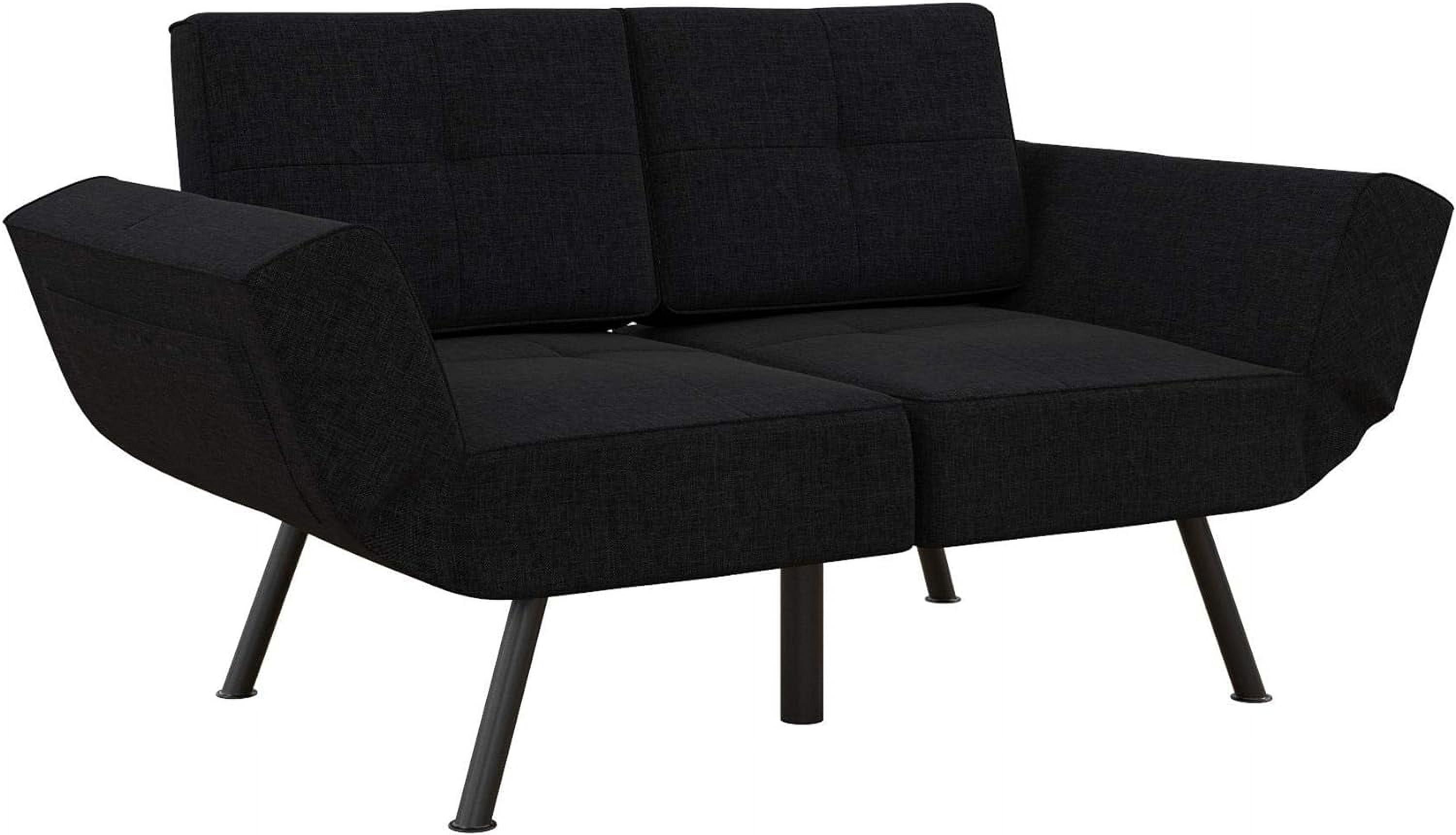 Euro Upholstered Tufted Loveseat Futon With Storage Pockets, Dark Gray