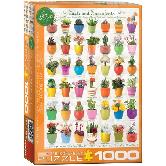 EuroGraphics Cacti and Succulents Jigsaw Puzzle, 1000 Pieces, Colorful Botanical Artwork