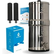 EuroGuard 3-Stage Stainless Steel Gravity Water Filter System – 2.25G with 2 Carbon Filters | Home or Outdoor Use