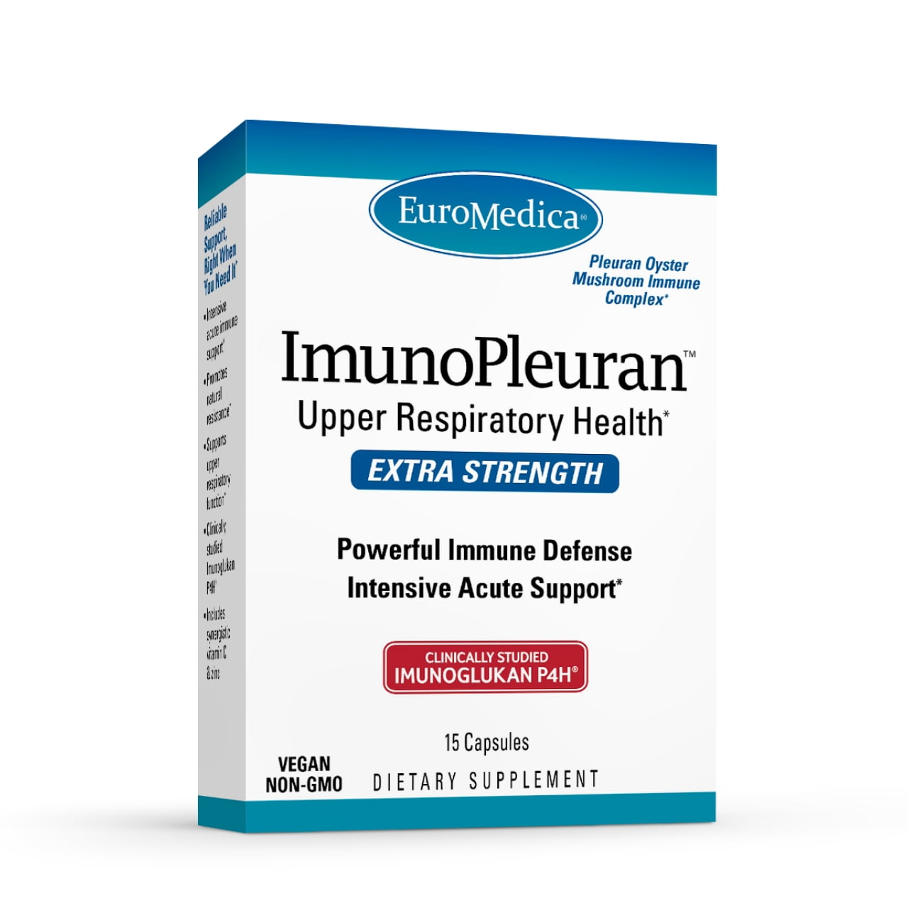 EuroMedica ImunoPleuran Extra Strength - Upper Respiratory Health Supplement - Pleuran Sourced From Oyster mushrooms - With Vitamin C & Zinc - Vegan & Non-GMO - 15 Capsules (15 Servings)