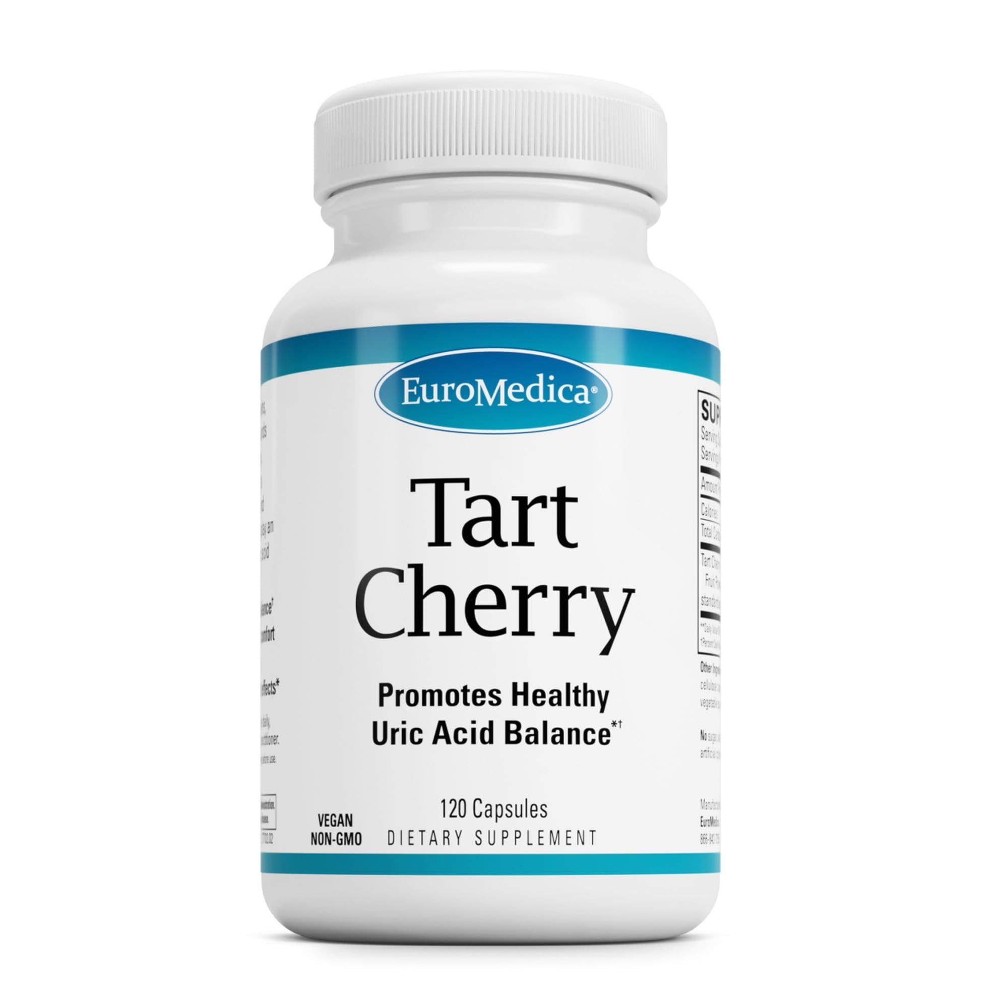 EuroMedica Tart Cherry - Antioxidant Supplement to Support Healthy Uric Acid Balance & Joint Health - Vegan Nutritional Supplement - Dietary Supplement to Aid Recovery After Exercise - 120 Capsules
