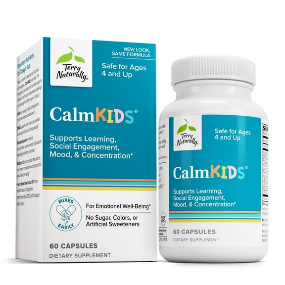 Terry Naturally Calm Kids - Calm Child Supplement - Brain Health Supplement for Focus, Memory & Concentration - Attention Supplement for Kids - Support Learning & Concentration - 60 Capsules