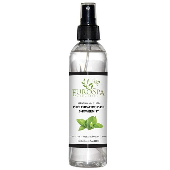 EuroSpa Aromatics Pure Eucalyptus Oil ShowerMist and Steam Room Spray, All-Natural Premium Aromatherapy Essential Oils - Menthol Infused, 8oz